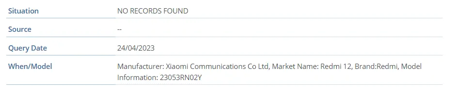 Redmi 12 в базе данных FCC